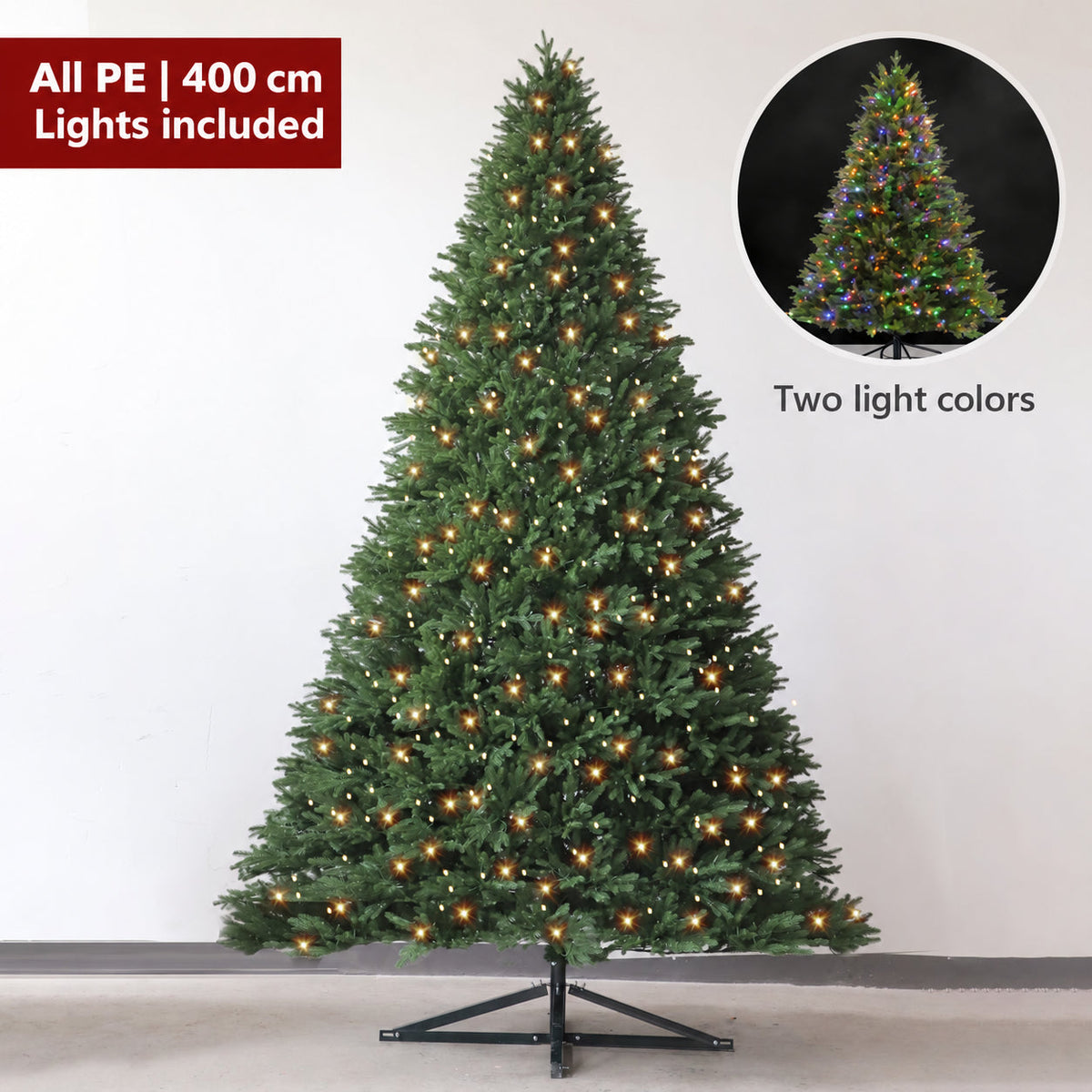 All PE artificial Christmas tree, 400 cm, lights included