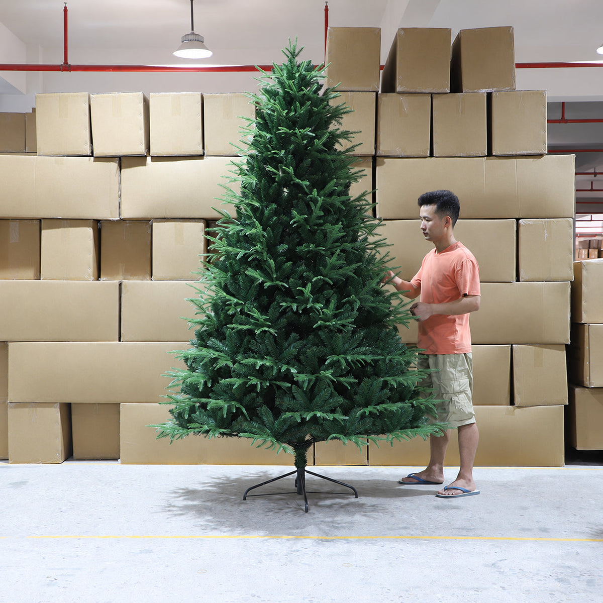 Artificial Christmas tree shown at the supplier warehouse