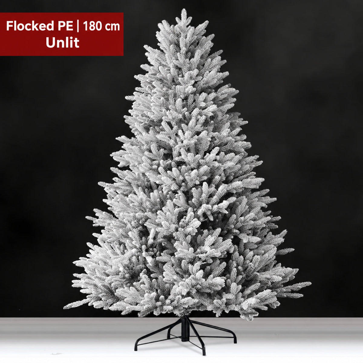 Flocked PE artificial Christmas tree, 180 cm, unlit