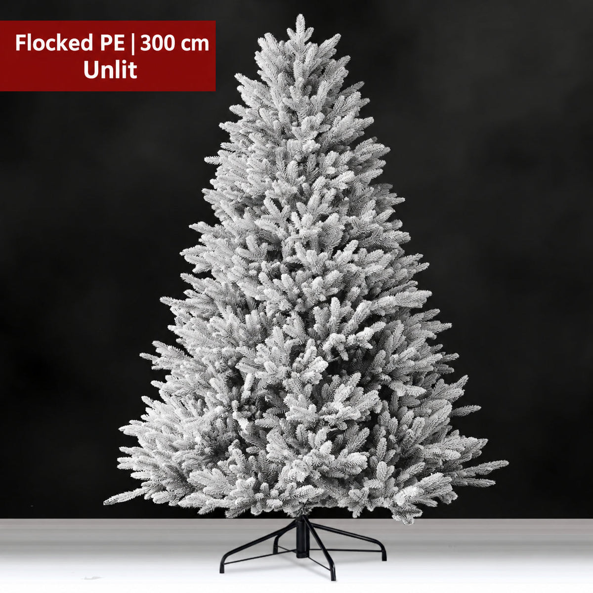 Flocked PE artificial Christmas tree, 300 cm, unlit