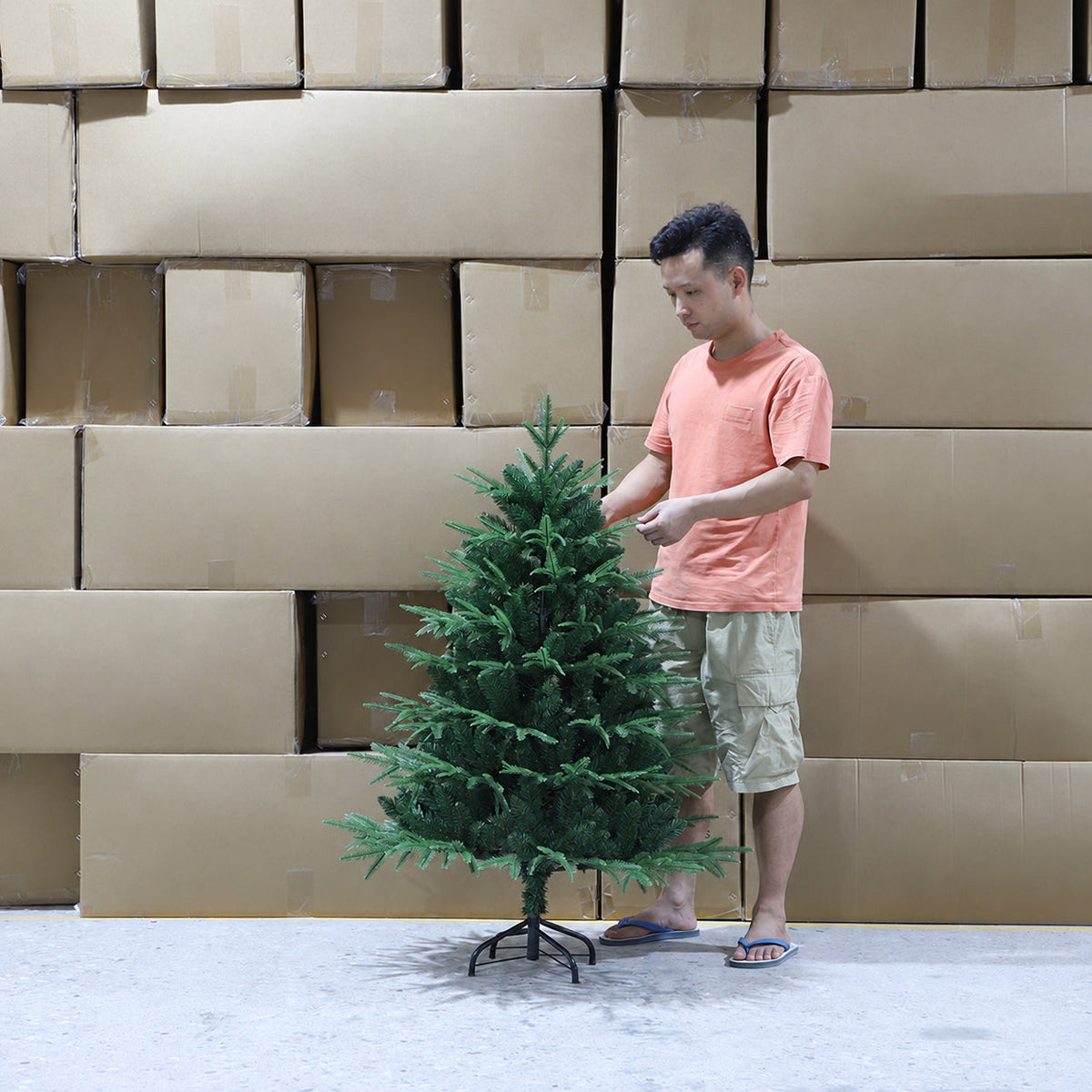 Artificial Christmas tree shown at the supplier warehouse