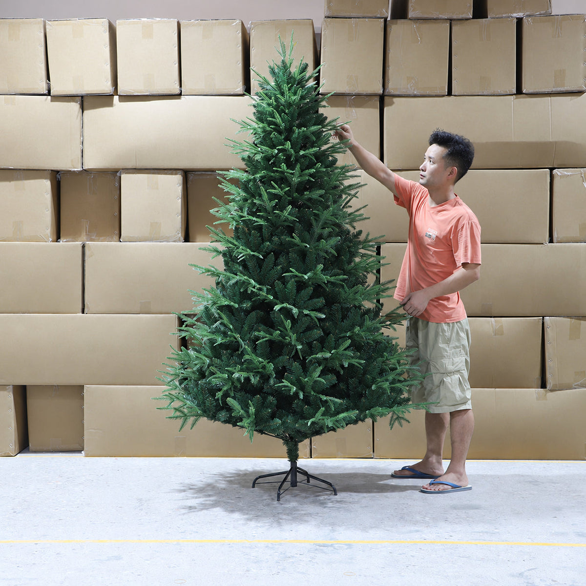 Artificial Christmas tree shown at the supplier warehouse