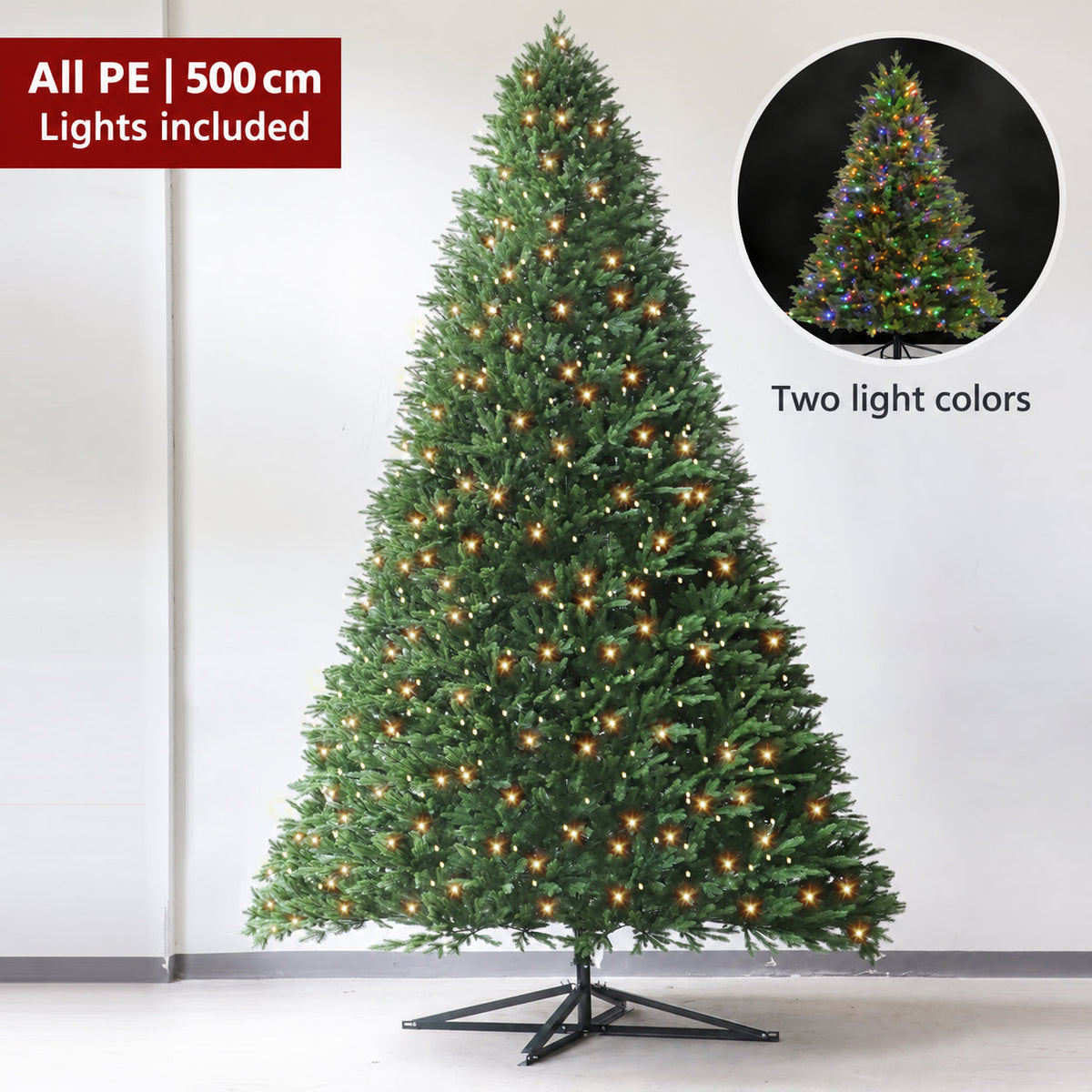 All PE artificial Christmas tree, 500 cm, lights included