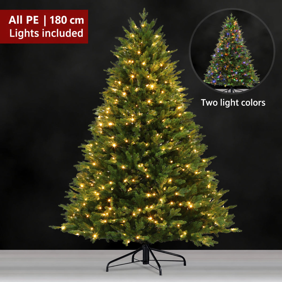 All PE artificial Christmas tree, 180 cm, lights included