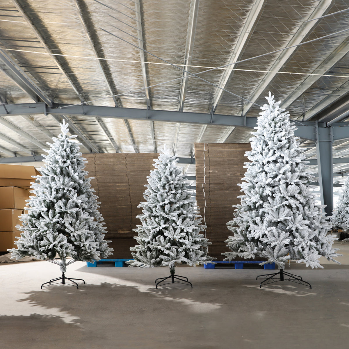 Artificial Christmas tree shown at the supplier warehouse