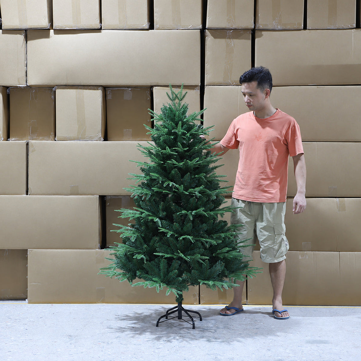 Artificial Christmas tree shown at the supplier warehouse