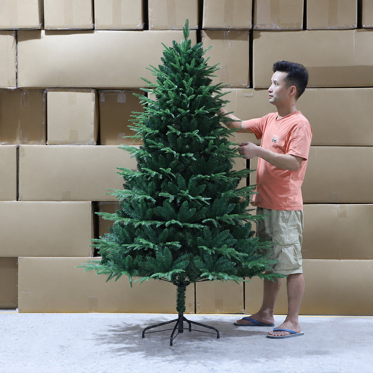 Artificial Christmas tree shown at the supplier warehouse