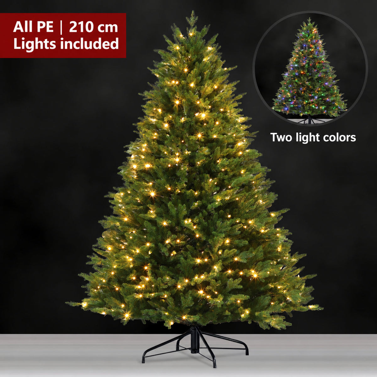 All PE artificial Christmas tree, 210 cm, lights included