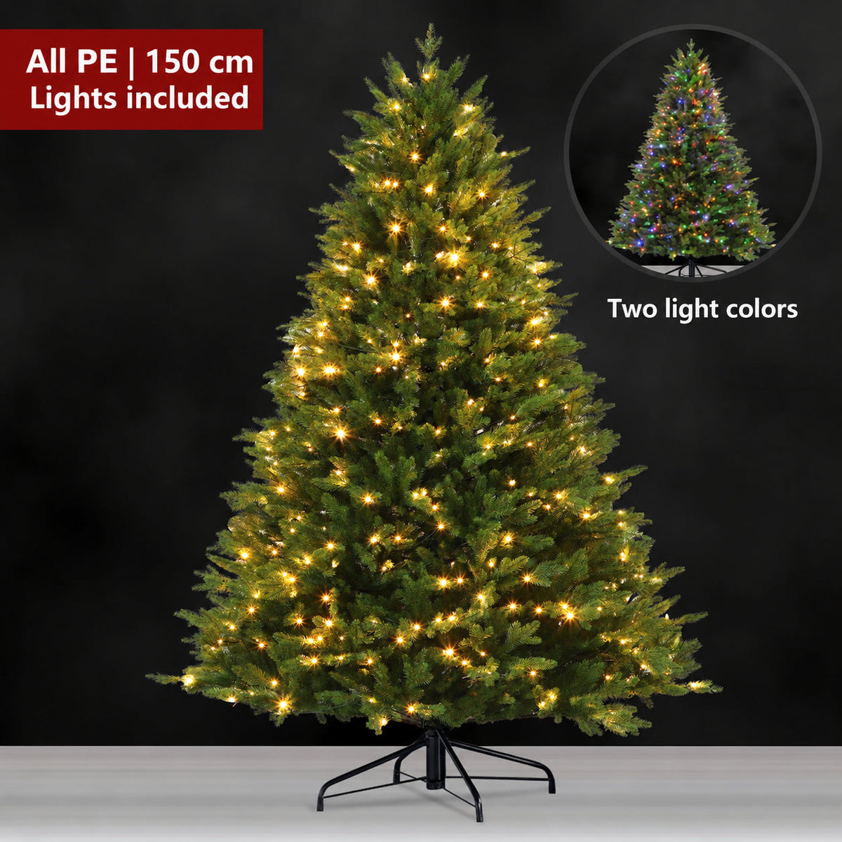 All PE artificial Christmas tree, 150 cm, lights included